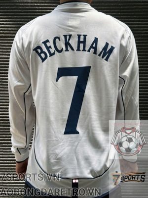 Áo Bóng Đá Retro Tuyển Anh 2002 Dài Tay - Sân Nhà In Tên Beckham Số 7