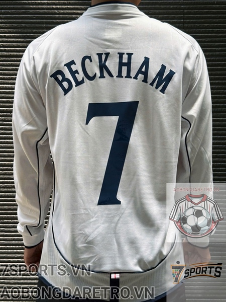 Áo Bóng Đá Retro Tuyển Anh 2002 Dài Tay - Sân Nhà In Tên Beckham Số 7