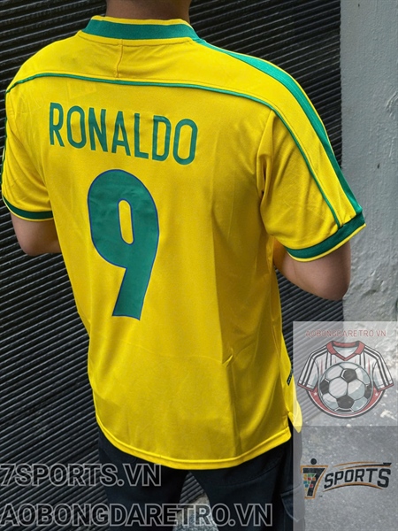 Áo Bóng Đá Retro Tuyển Brazil 1998 - Sân Nhà In Tên Ronaldo Số 9