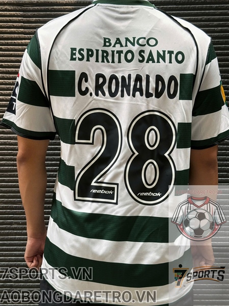 Áo Bóng Đá Retro Sporting Lisbon 2002 - Sân Nhà In Tên Ronaldo Số 28