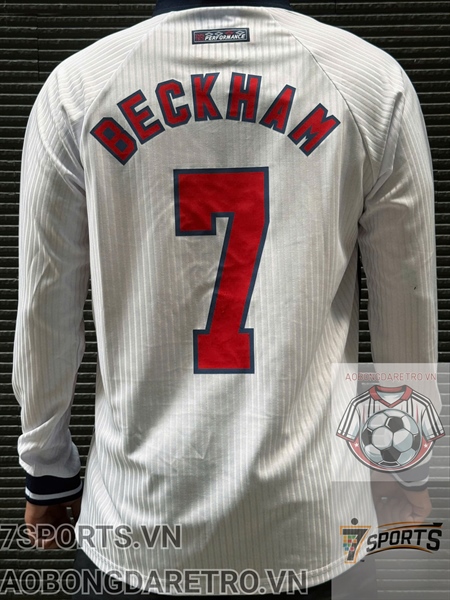 Áo Bóng Đá Retro Tuyển Anh 1998 Dài Tay - Sân Nhà In Tên Beckham Số 7