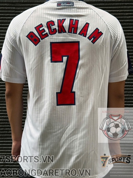 Áo Bóng Đá Retro Tuyển Anh 1998 - Sân Nhà In Tên Beckham Số 7