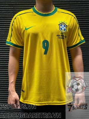 Áo Bóng Đá Retro Tuyển Brazil 1998 - Sân Nhà In Tên Ronaldo Số 9