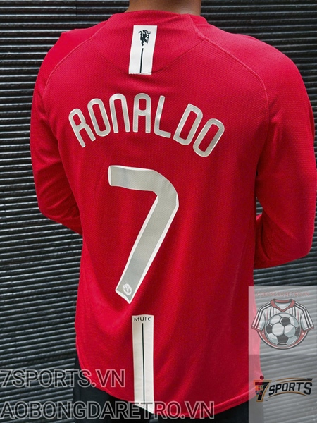Áo Bóng Đá Retro Dài Tay Manchester United 2007/08 - Sân Nhà In Tên Ronaldo Số 7